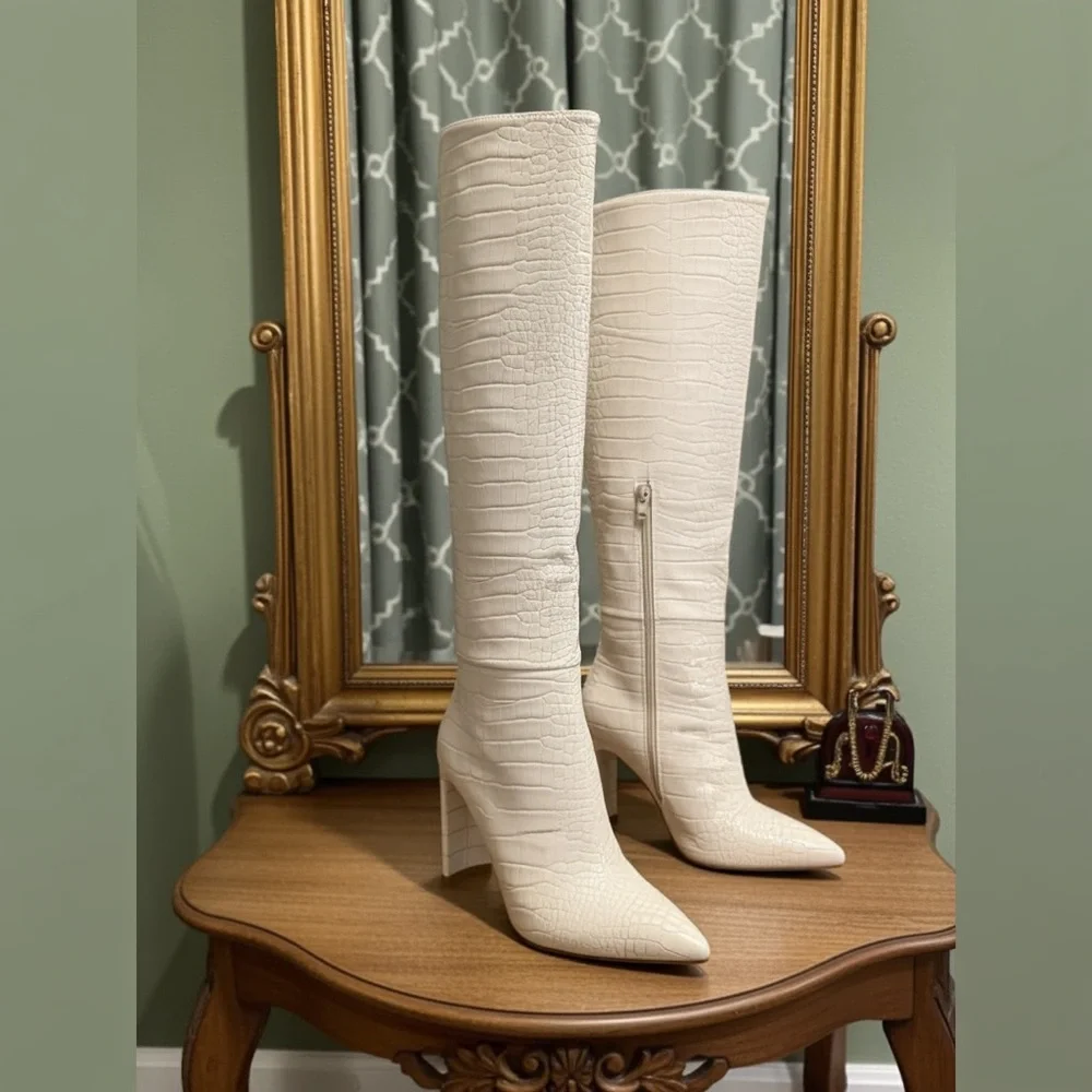 Rasana by Billini - Cream Croc Embossed Knee High Boots- Size 9 - Picture 15 of 17